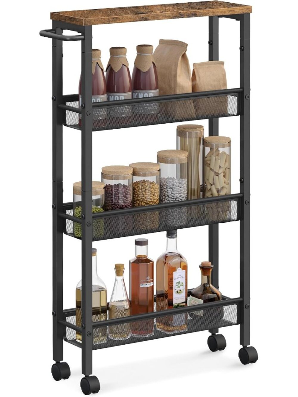 4-Tier Slim Rolling Storage cart with Wheels, 5.1 Inches, Metal